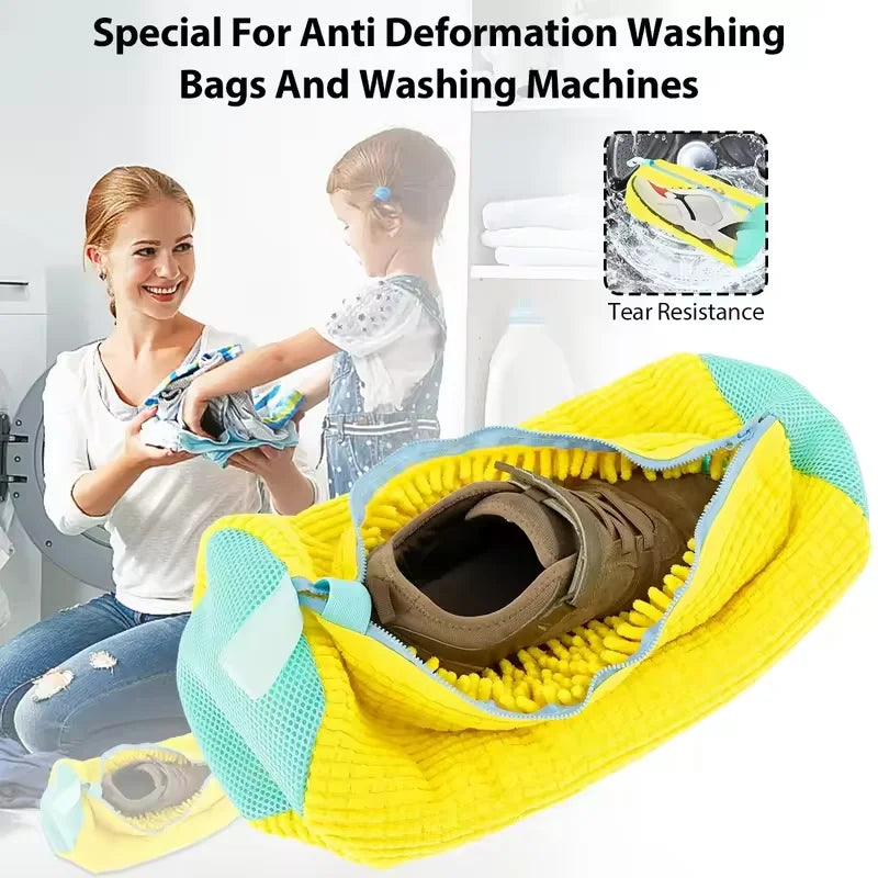 2PCS Chenille Shoe Laundry Bags – Non-Abrasive Mesh Protectors with Zipper