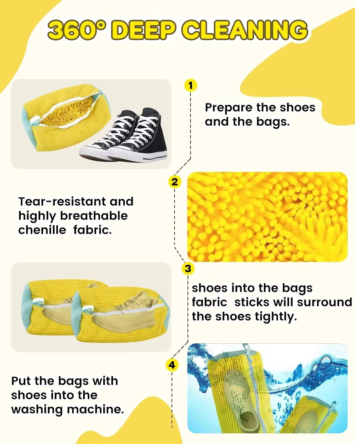 2PCS Chenille Shoe Laundry Bags – Non-Abrasive Mesh Protectors with Zipper